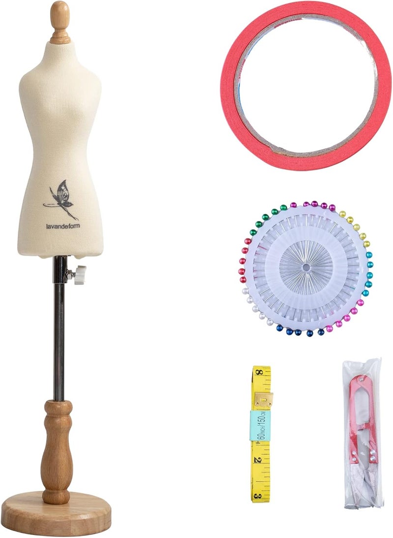 lavandeform Female Dress Form Mannequin(Not Full Size Body Height 9.6 inch for Sewing, 1/4 Size Mini Tailor Dressmaker Dummy for Pattern Making Fully Pinnable Mannequin with red Patch Set (1/4) - Image 1